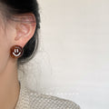 Brown Amber Acrylic Round Smiley Face Stud Earrings Pair view 2
