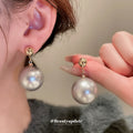 Gold Tone Round Stud Oversized Pearl Drop Earrings view 4