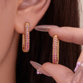 Gold U Hoop Pavé Zircon Earrings Multi Color Sizes view 2