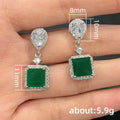 Silver-Tone Green Rectangular Crystal Drop Earrings view 5