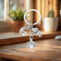 Silver Tone Tree Moon Star and Owl Charm Keychain with Metal Hardware view 2