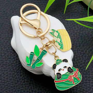 Panda Rice Dumpling and Bamboo Enamel Keychains, 2 Styles