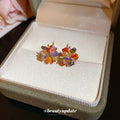 Multicolor Crystal Flower Cluster Stud Earrings Statement Pair view 3