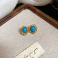 Gold Turquoise Oval Studs Bead Drop Huggie Earrings view 6