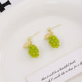 Green Grape Cluster and Leaf Gold Tone Stud Earrings view 2