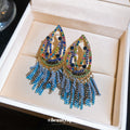 Multicolor Crystal Fringe Drop Earrings in Gold Tone view 3