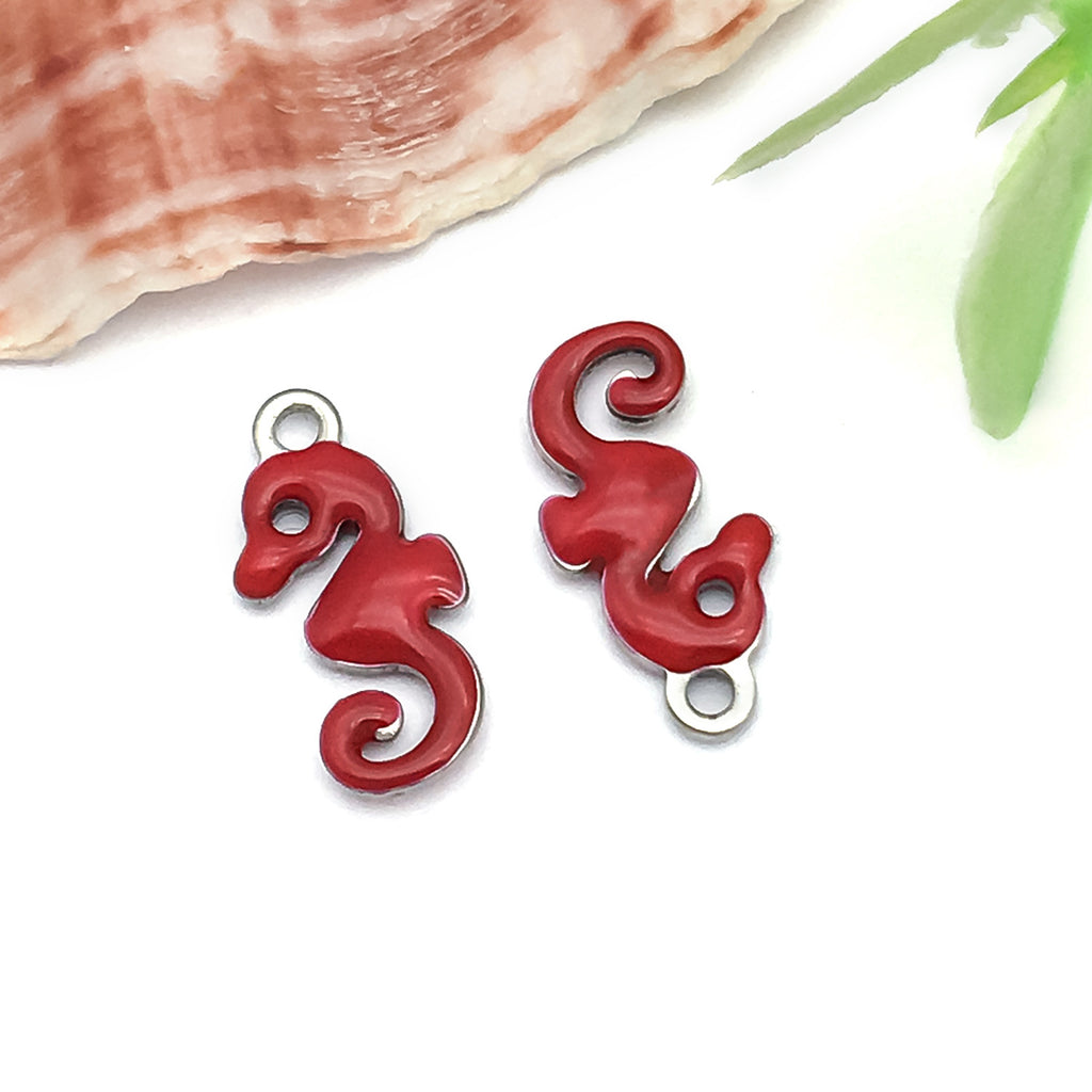 Colorful Enamel Stainless Steel Seahorse Charm Pendant for DIY Earrings Necklaces