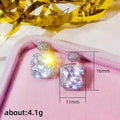 Silver Tone Cushion Crystal Halo Drop Stud Earrings view 5