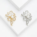 Open Flower Brooch in Gold or Silver Tone with Pearl Center view 1