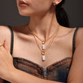 Gold Dual Chain Baroque Imitation Pearl Pendant Necklace view 4