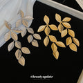 Textured Leaf Branch Drop Earrings in Gold and Silver Tones view 2