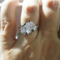 Marquise Clear Solitaire Round Side-Cluster Ring Silver Tone view 3
