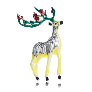 Christmas Reindeer Enamel Two Designs Metal Brooch Pin