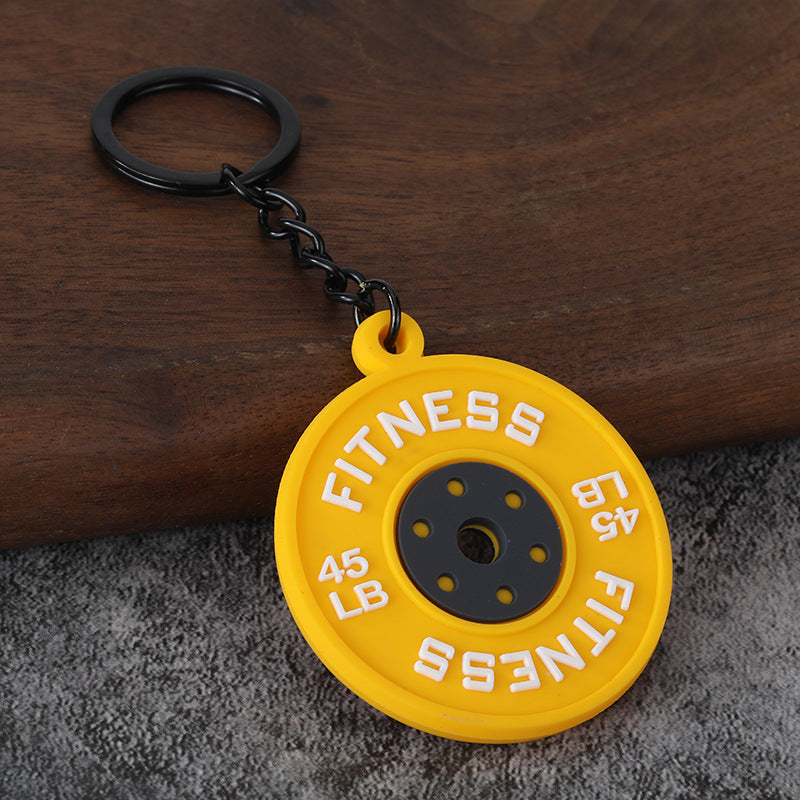 Fitness Barbell and Weight Plate Metal Keychain Gym Bag Charm
