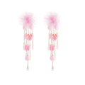 Chiffon Flower And Sequin Long Tassel Stud Earrings view 5