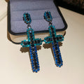 Crystal Cross Drop Stud Earrings In Five Colorways view 9