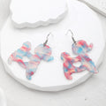 Silver Tone Marbled Dog and Heart Acrylic Hook Earrings view 3