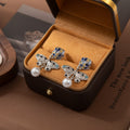 Gold and Silver Rose Butterfly Pearl Look Earrings view 7