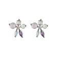 Silver Tone Multicolor Crystal Flower Stud Earrings Mixed view 5