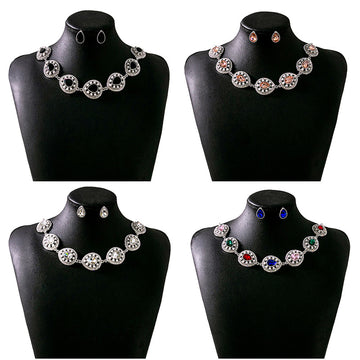 Silver Teardrop Crystal Necklace Earring Sets Four Colors
