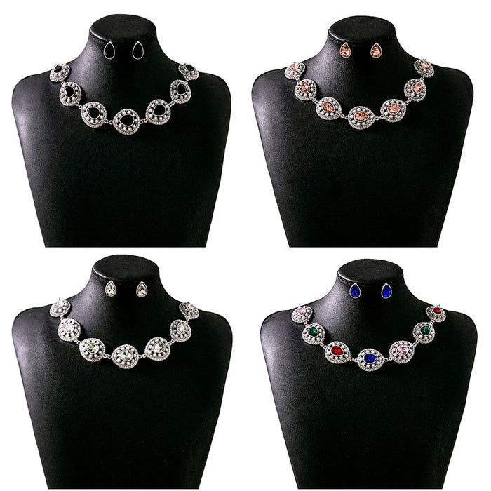 Silver Teardrop Crystal Necklace Earring Sets Four Colors