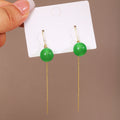 Green Bead Threader Earrings Gold Chain Pull Through Drops view 1