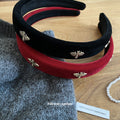 Velvet Fabric Bee Rhinestone Headband Red Black 2 Colors view 3