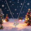 Silver Tone Colorful Christmas Tree Pendant Necklace view 1