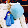 Sky-Blue-Pom Triple-Tassels