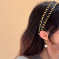 Black White Padded Headband Gold Chain Trim 2 Colors view 3