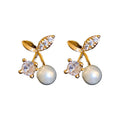 Gold-Tone Cherry Pearl Stud Earrings For Women Jewelry view 5
