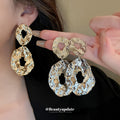Textured Open Drop Earrings in Gold and Silver Tones view 3