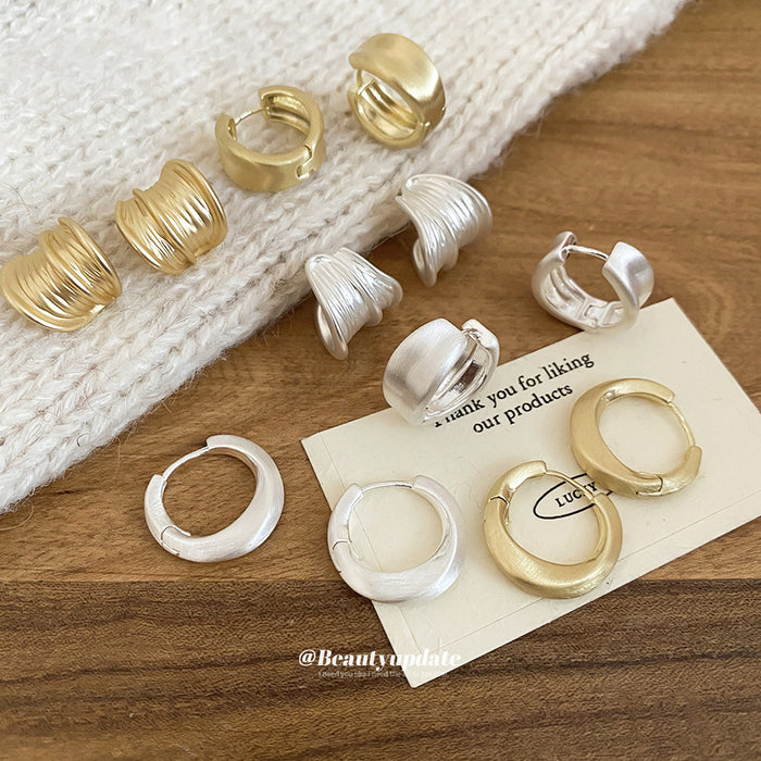 Sculpted Ridged Hoop Earrings in Gold and Silver Tone
