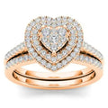 Heart Cluster Triple-Halo Two-Ring Set In Three Metal Tones view 7