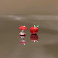 Green Apple Mismatched Stud Earrings with Decorative Details view 4