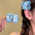 Fabric Double Rose Pearl Center Duckbill Hair Clip view 3