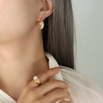 Gold Multicolor And Clear Pave Zircon U Hoop Earrings