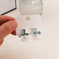 White and Blue Flower Bead Cluster Dangle Stud Earrings view 7