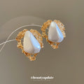 Gold Tone Irregular White Pearl Triangle Stud Earrings view 4