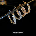 Crystal Textured Hoop Earrings in Gold and Silver Tones view 3