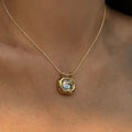 Gold Tone Geometric Emerald Cut Clear Pendant Necklace view 3