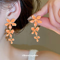 Enamel Flower Vine Drop Stud Earrings in Five Colors view 4
