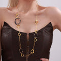 Leopard Acrylic Circle Long Sweater Necklaces Gold Steel view 2