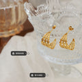 Gold Steel Titanium Disc Mesh C-Shape Stud Earrings Hoop Style view 2
