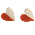 Half Wood Half Color Resin Heart Stud Earrings in Three Colors view 4