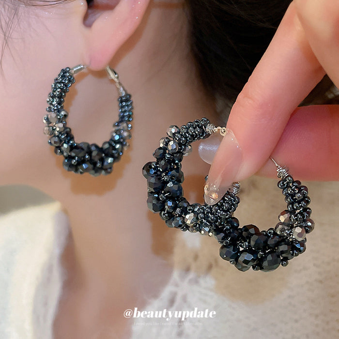 Blue Crystal Wrapped Hoop Statement Earrings For Women