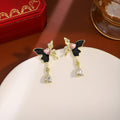 Red and Black Mismatched Fairy Butterfly Teardrop Stud Earrings view 4