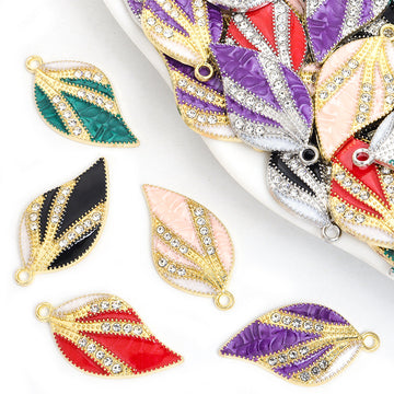 Striped Enamel Leaf Metal Jewelry Charms, 10 Colorways