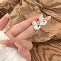 Gold and Silver Clear Faceted Double Drop Stud Earrings view 4