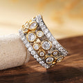 Two-Tone Gold Bezel Circle Cluster Wide Band Finger Ring view 5